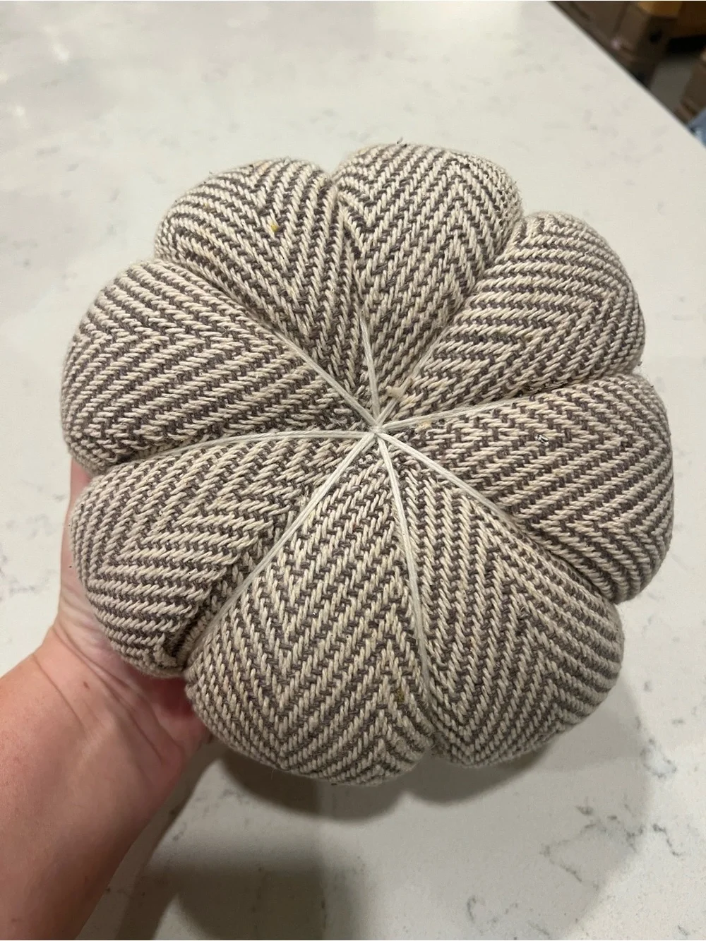 Neutral Knit Pumpkin with wooden stem